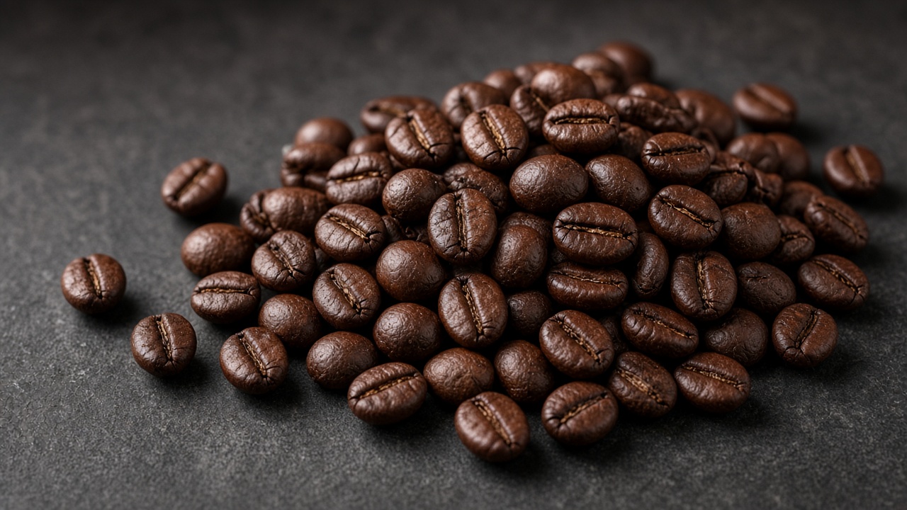 A pile of rounder, darker roasted Robusta coffee beans